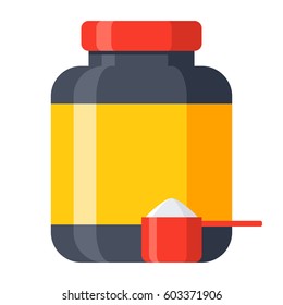Container with protein, vector illustration in flat style