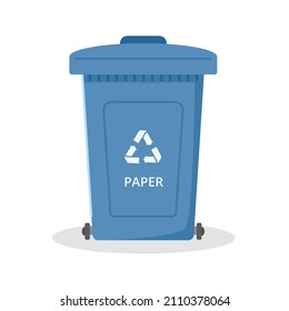 Container oder Recyclingbehälter für Papierabfälle. Ein Müller-Symbol einzeln auf weißem Hintergrund. Flache Vektorgrafik