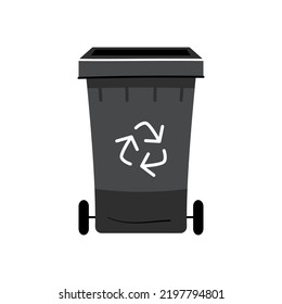Container- oder Recyclingbehälter für Papier, Kunststoff, Glas und allgemeinen Müll. Konzept der getrennten Müllsammlung. Zwirnsteine verschiedener Farben einzeln auf weißem Hintergrund. Flache Vektorgrafik