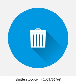 Container recycling of garbage sign isolated. Flat icon bin. Flat image Trash can icon on blue background. Flat image with long shadow.