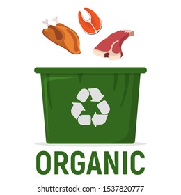 Container for Recycling Waste Sorting - Organic. Waste, Trash Disposal and Recycling Web, Banner for Web and Smartphone. Simple and Cartoon Vector Illustration.