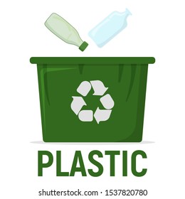 Container for Recycling Waste Sorting - Plastic. Waste, Trash Disposal and Recycling Web, Banner for Web and Smartphone. Simple and Cartoon Vector Illustration.