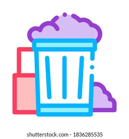 Container With Rubbish Trash Vector Thin Line Icon. Container With Refuse Garbage Materials Environmental Pollution, Chemical Linear Pictogram. Dirty Soil, Water, Air Contour Illustration