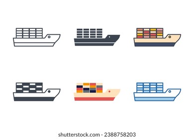 container sea vessel Ship icon collection with different styles. large cargo ships icon symbol vector illustration isolated on white background