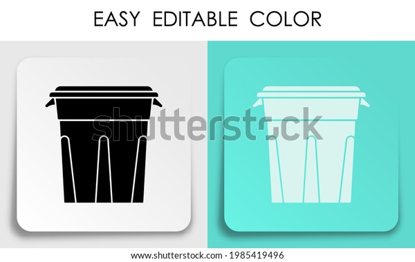 Container for separating garbage. Recycle bin icon
on paper square sticker with shadow. Sport equipment. Mobile app
button. Vector