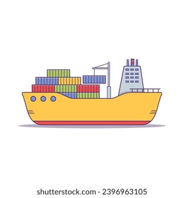 Barco de contenedores, nave de carga, entrega e ilustración logística