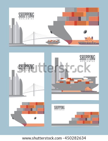 Container ship. Cargo and shipping worldwide industry design template. Vector illustration