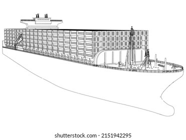 Buque de contenedores, buque de carga. Barco de carga mundial. Elementos de diseño para logotipo, etiqueta, emblema, signo, marca. Ilustración vectorial.