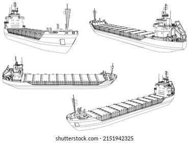 Buque de contenedores, buque de carga. Barco de carga mundial. Elementos de diseño para logotipo, etiqueta, emblema, signo, marca. Ilustración vectorial.