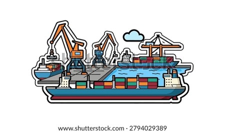 Container ship with colorful cargo holds