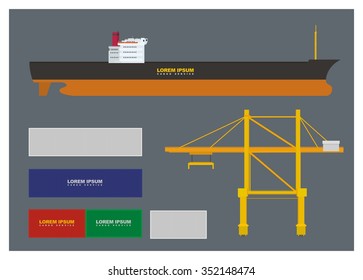 container ship, container, and crane