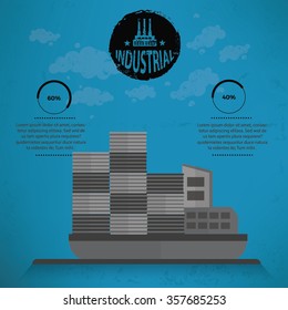
Container ship design on blue background, vector