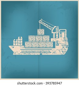Container ship design on old background,vector