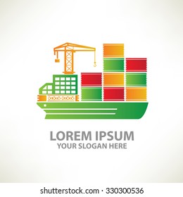 Container ship design,logo template,clean vector