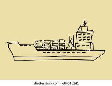 Container ship icon. Color vector illustration. Sketch hand drawing