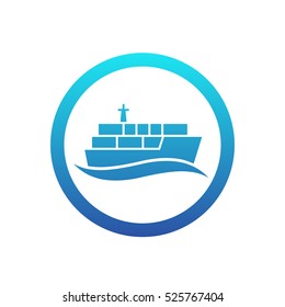 container ship icon, maritime transport round pictogram, vector illustration