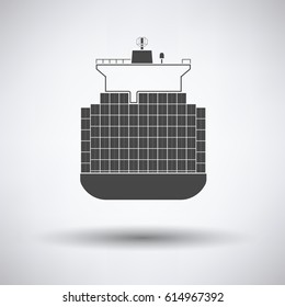 Container ship icon on gray background, round shadow. Vector illustration.