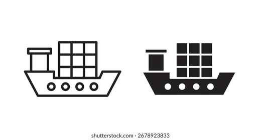 Icono de la nave del envase en el fondo blanco. icono fijado en contorno negro y relleno