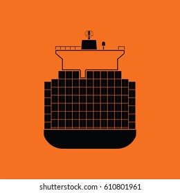 Container ship icon. Orange background with black. Vector illustration.