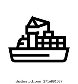 Icono de buque contenedor que describe el transporte de carga a granel a través de los océanos. Representación del comercio internacional. Entrega de carga. Y logística marítima para bienes de consumo y suministros industriales en todo el mundo