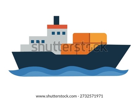 Container Ship Icon at Sea Isolated on a White Background