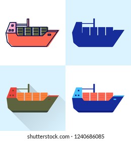 Container ship icon set in flat and line styles