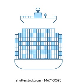 Container Ship Icon. Thin Line With Blue Fill Design. Vector Illustration.