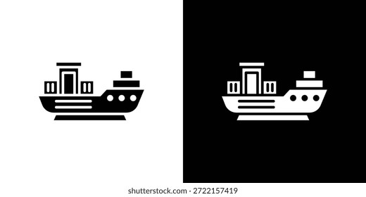 Ilustração de vetor de ícone de navio de contêiner - ícones de vetor de estilo preto de alta qualidade