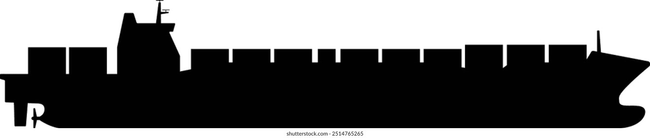 Container ship icon viewed from the side, transparent background