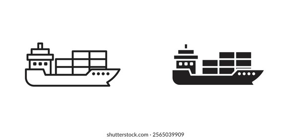 Container ship icons in outline and fill. vector illustration for ui.