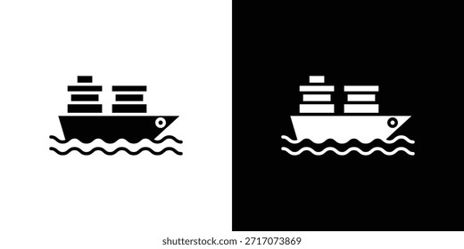 Diseño de silueta de Vector de iconos de barco de contenedores. Ilustración de Diseño gráfico plano de Vector.