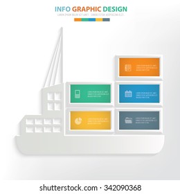container ship info graphic design. Clean vector.