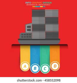 Container ship info graphic on red background,vector