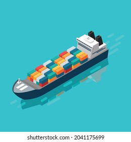 Container ship in isometric view. Vector Illustration