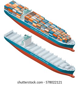 Container Ship Laden And Empty, Isometric Icon Set Vector Graphic Illustration Design