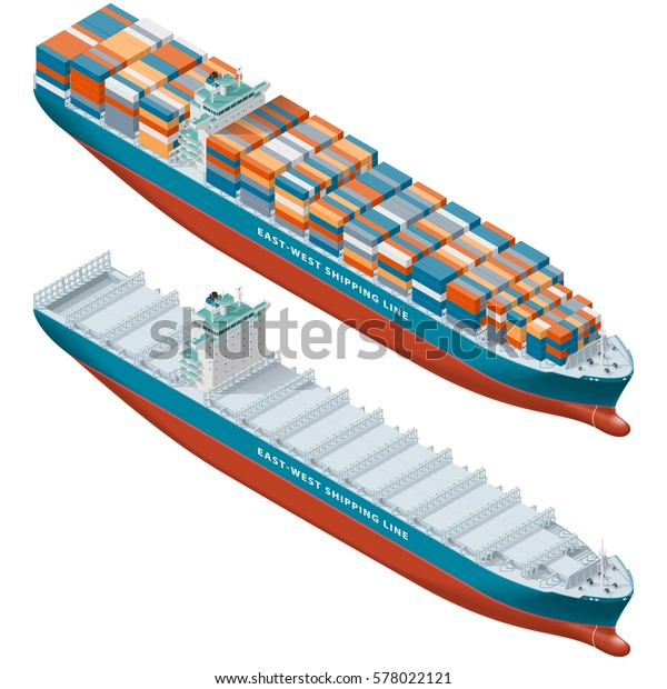 Containerschiff Leer Isometrischer Icon Satz Vektorgrafik Design Stock Vektorgrafik Lizenzfrei