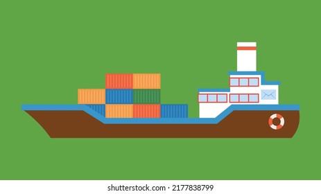 container ship on green background