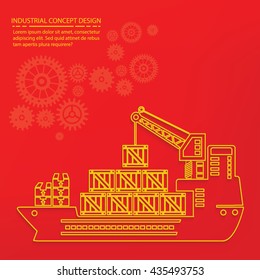 Container ship on red background,vector