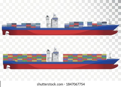 Container ship on a transparent background. Container ship, container vessel, container carrier. Sea cargo transportation. International logistics. Cargo delivery.
