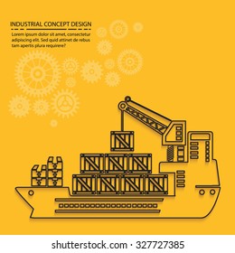 Container ship on yellow background,clean vector