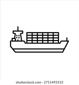 Icono de contorno de barco de contenedores. ilustración de línea negra de barco de carga.