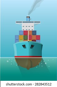 Container ship in the sea. Front view. Flat style vector Illustration. svg