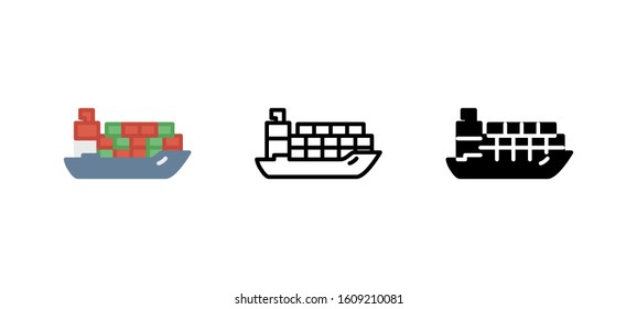 Container ship shipping delivery icon. Service flat, silhouette, line vector illustration on white background