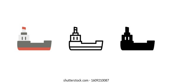 Container ship shipping delivery icon. Service flat, silhouette, line vector illustration on white background
