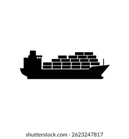 Container Ship Silhouette Maritime Trade Logistics Icon Freighter Vessel Transport
