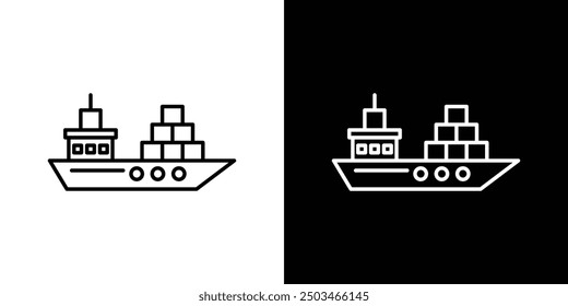 Container ship thin line vector icon set.