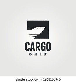 container ship vintage logo vector symbol illustration design, minimalist cargo ship logo design