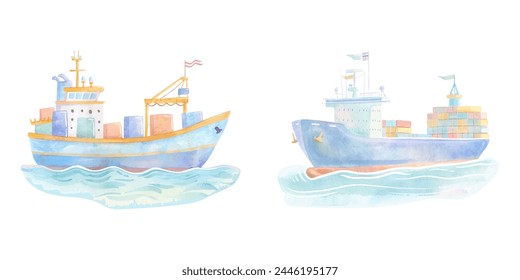 container ship watercolor vector illustration 