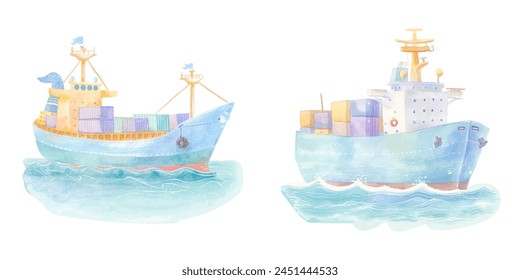 container ship watercolor vector illustration 