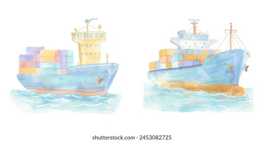 Aquarell-Vektorillustration für Containerschiffe 